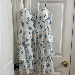 Blu Pepper White Dress with Blue Floral Print